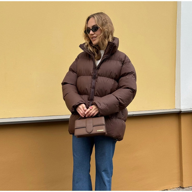 Women Padded Oversized Padded Jacket with Volume Sleeves and Removable Hooded Collar