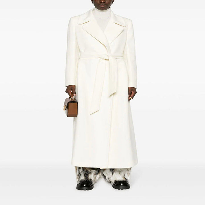 Women’s Maxi-length tailored wool blend coat with belt and wide lapels