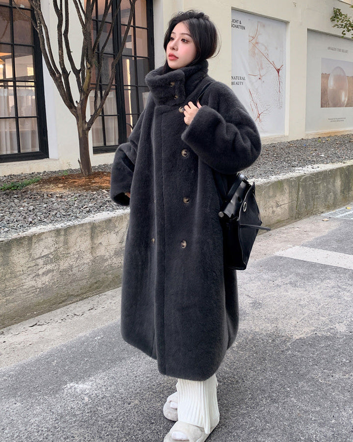 collars Double Breasted faux mink Fur long coat