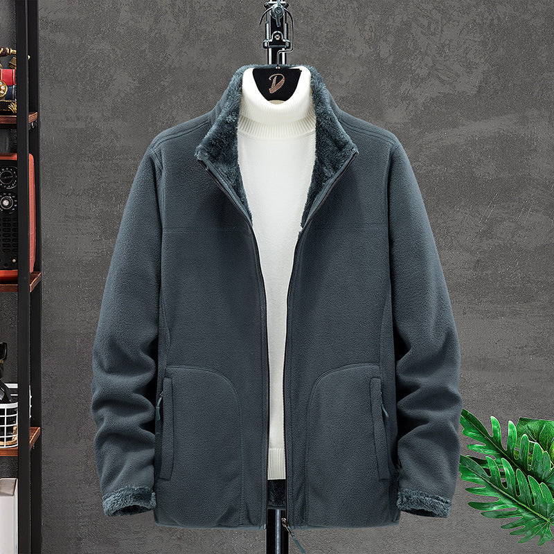 Women Cosy Fleece Jacket with Teddy Lining, Stand Collar and Two Zip Pockets