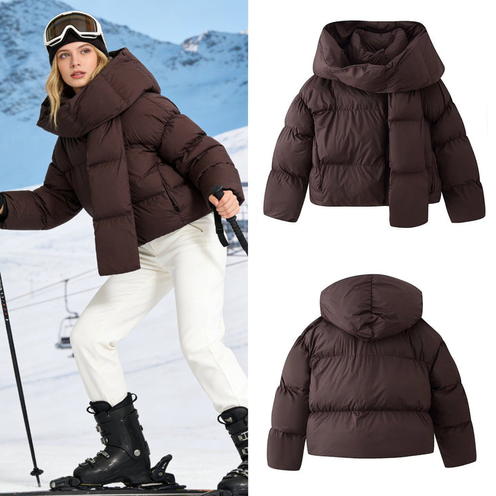 Ladies Short-Cut Padded Jacket with Voluminous Shawl Collar and Padding