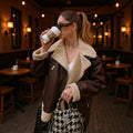 Women's Padded Aviator Jacket in Aviator Style with Teddy Lining and Zip