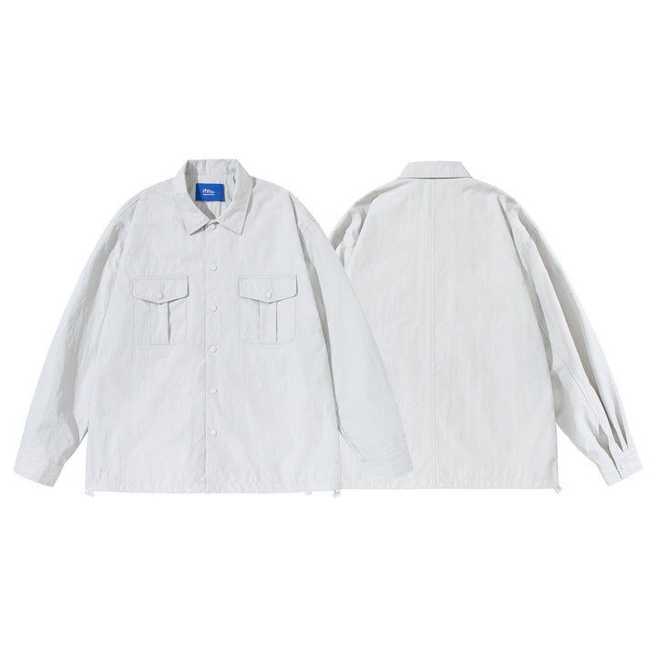 Unisex Oversize shirt jacket with snap button placket and flap pockets