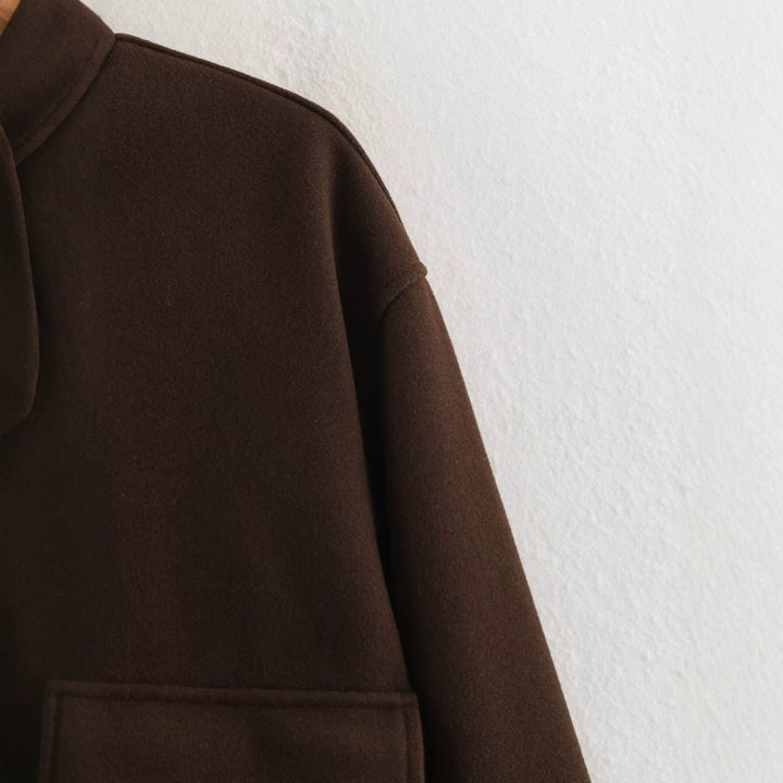 Ladies Boxy Wool Blend Blouson Jacket with Stand-Up Collar, Large Flap Pockets and Elastic Hem