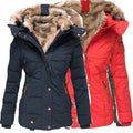 Women's padded parka with fitted cut and faux fur hood