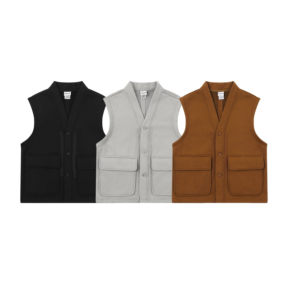 Unisex Utility Vest with V-Neck, large flap pockets and button placket
