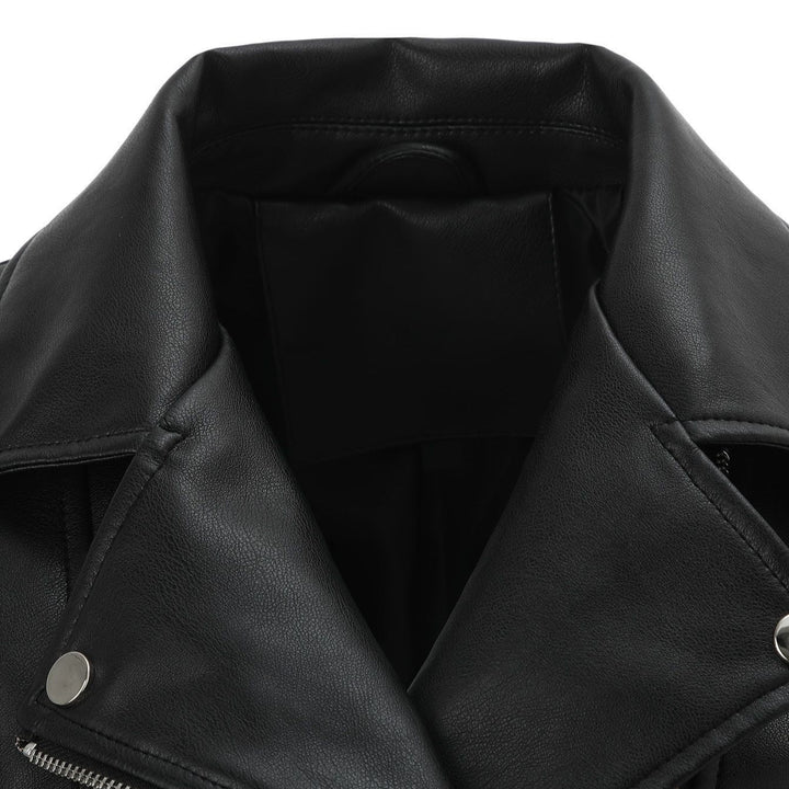 Women Tailored Biker Jacket in Leather Look with Asymmetrical Zip and Decorative Seams