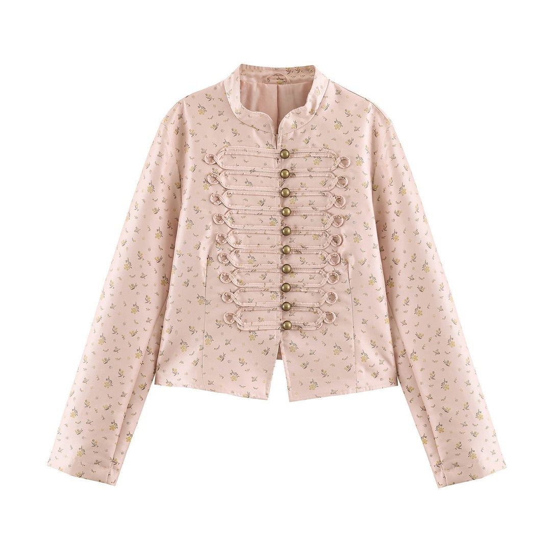 Ladies short jacket with Mandarin collar and decorative toggle fastenings