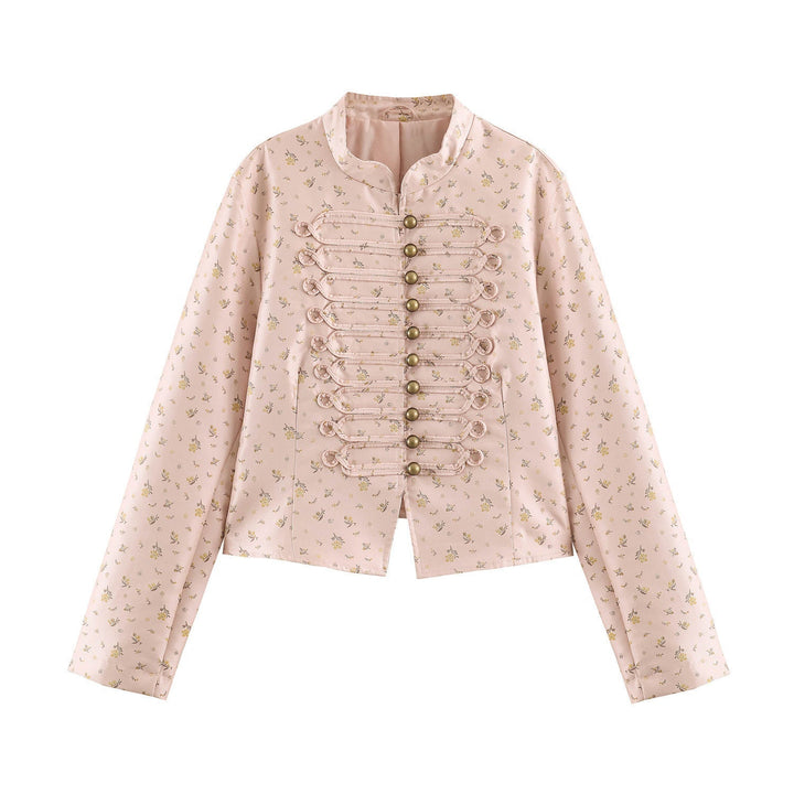 Ladies short jacket with Mandarin collar and decorative toggle fastenings