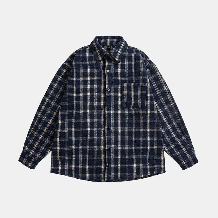 Unisex Oversize Check Shirt Jacket in Boxy Cut with Patch Chest Pocket and Soft Flannel