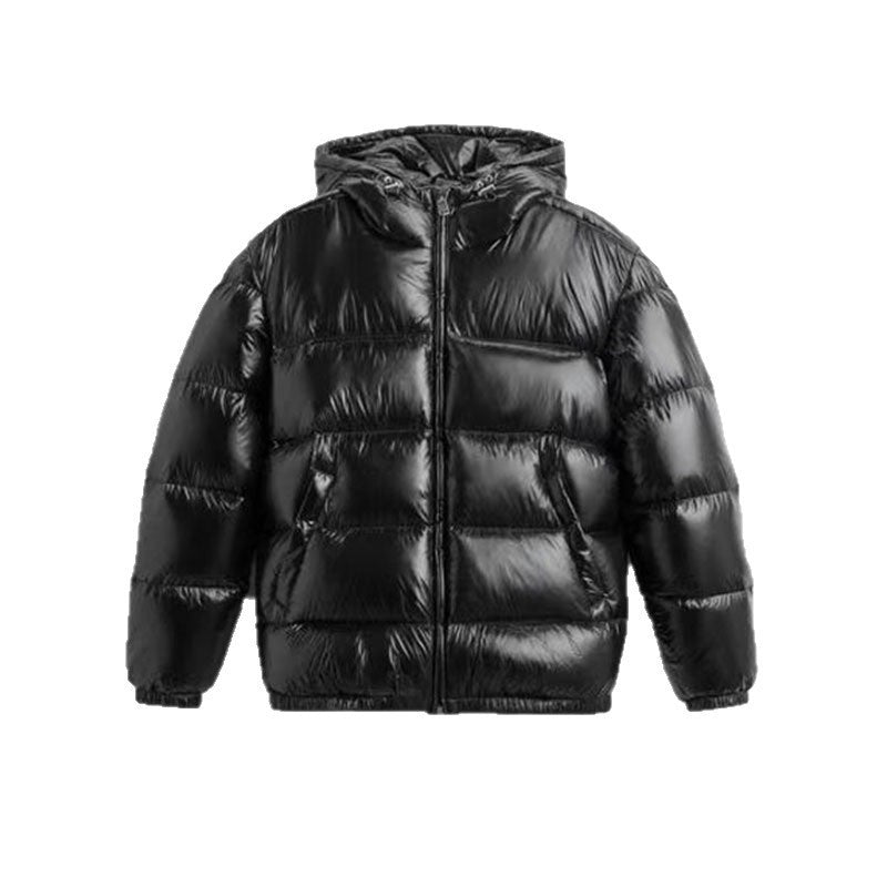 Women Oversized Quilted Jacket with Hood and Glossy Finish