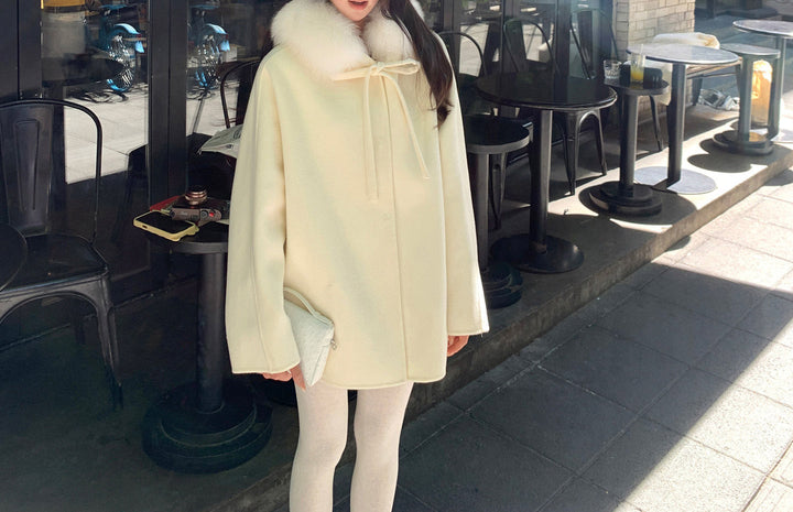 Women Elegant and Warm Transitional Jacket with Fur Trimmed Collar