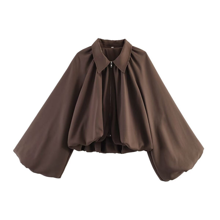 Women’s short jacket with oversized balloon sleeves and zip