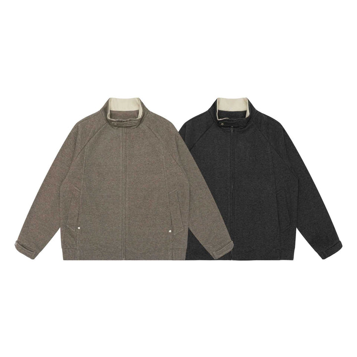 Women Boxy Zip Jacket with high stand-up collar, raglan sleeves and concealed zip