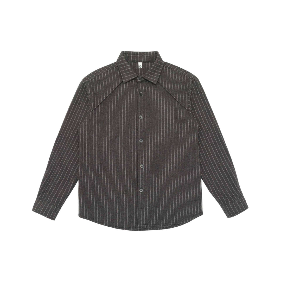 Women Oversize Shirt Jacket with Distinctive Shoulder Yoke and Pinstripes