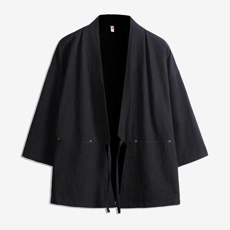 Unisex kimono jacket in oversized cut made of lightweight cotton blend with tie belt
