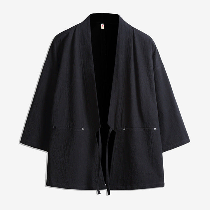 Unisex kimono jacket in oversized cut made of lightweight cotton blend with tie belt