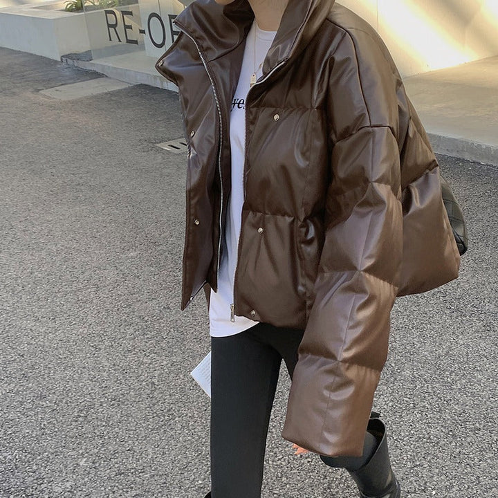 Women Fashionable Leather Down Jacket