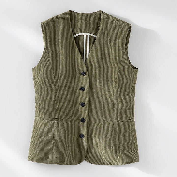 Ladies Tailored Cord Waistcoat with V-Neck and Patch Pockets