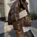 Women Fashionable Leather Down Jacket