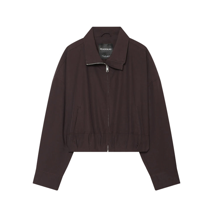 Women’s utilitarian short jacket with zip and shirt collar