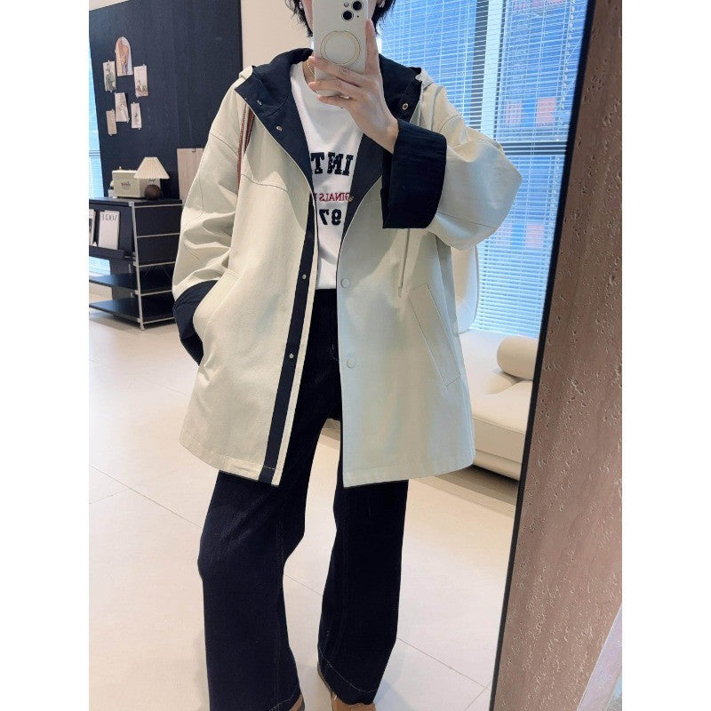 Unisex Oversized utilitarian Trench Coat with contrasted lining and hood