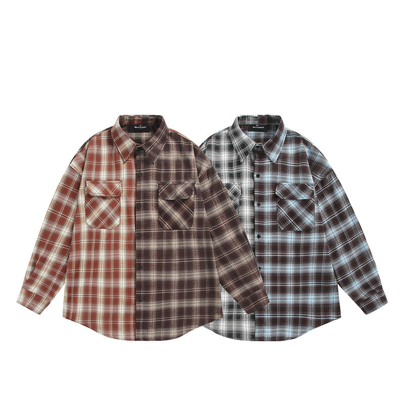 Unisex Split Check Overshirt in Shirt Jacket Style