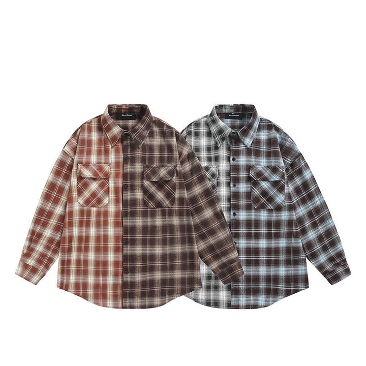 Unisex Split Check Overshirt in Shirt Jacket Style