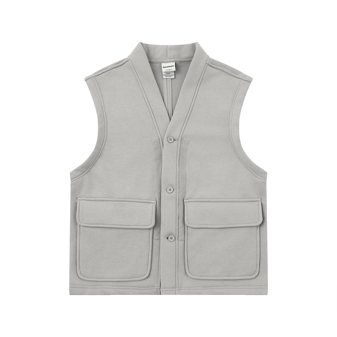Unisex Utility Vest with V-Neck, large flap pockets and button placket