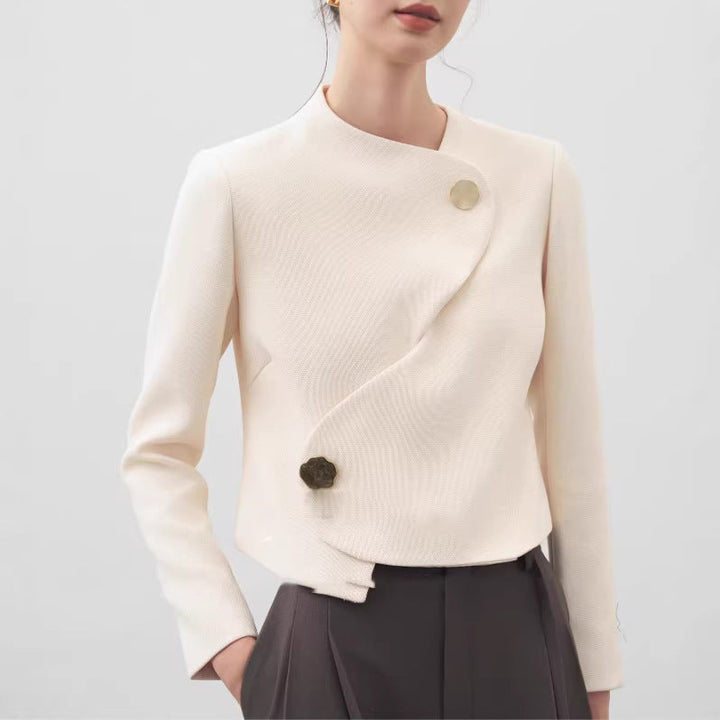 Ladies Elegant cropped blazer jacket with asymmetric cut