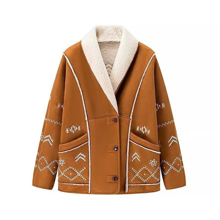 Women’s knitted jacket in lambskin look with shawl collar