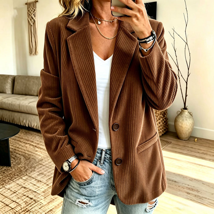 Women’s cord blazer with pinstripe look and oversized cut