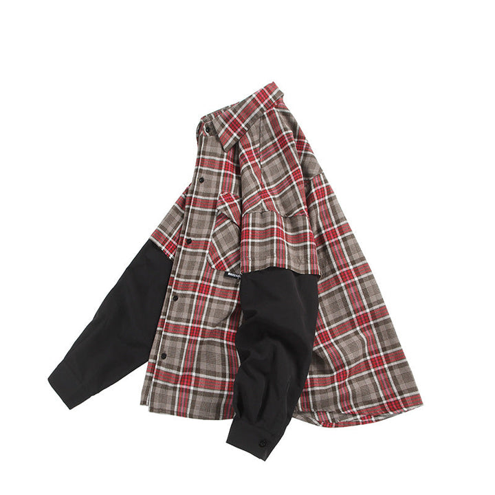 Unisex Oversized Shirt Jacket in Layering Look with Contrasting Sleeves and Breast Flap Pockets