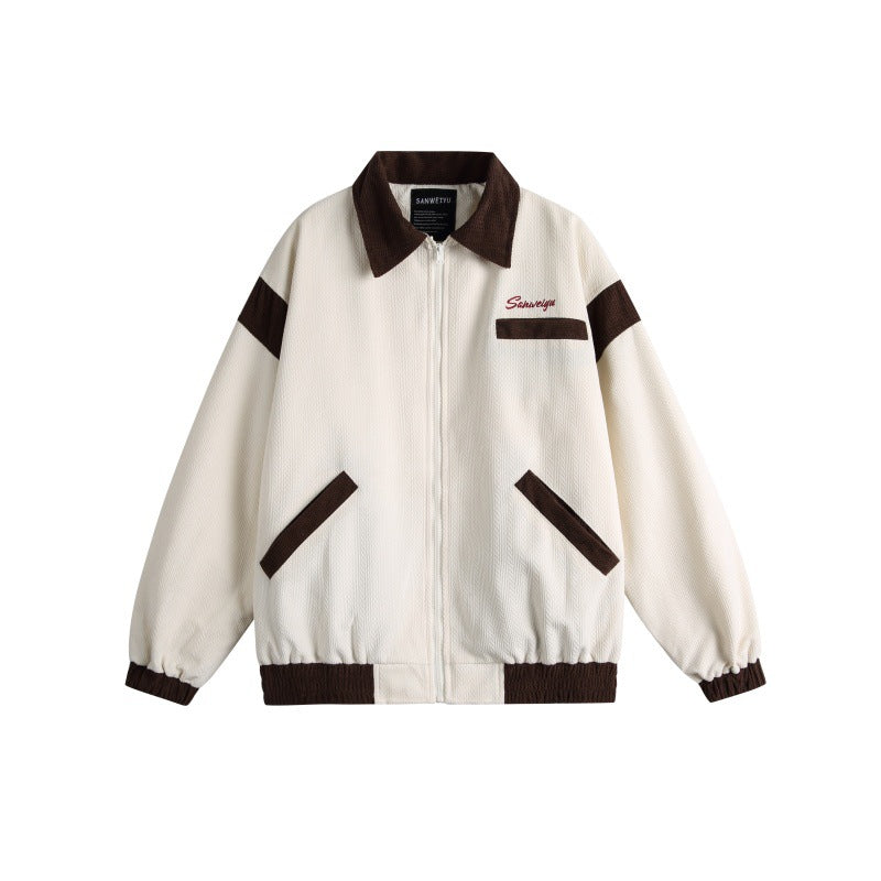 Unisex Harrington Blouson Jacket with Textured Fabric and Contrast Trim