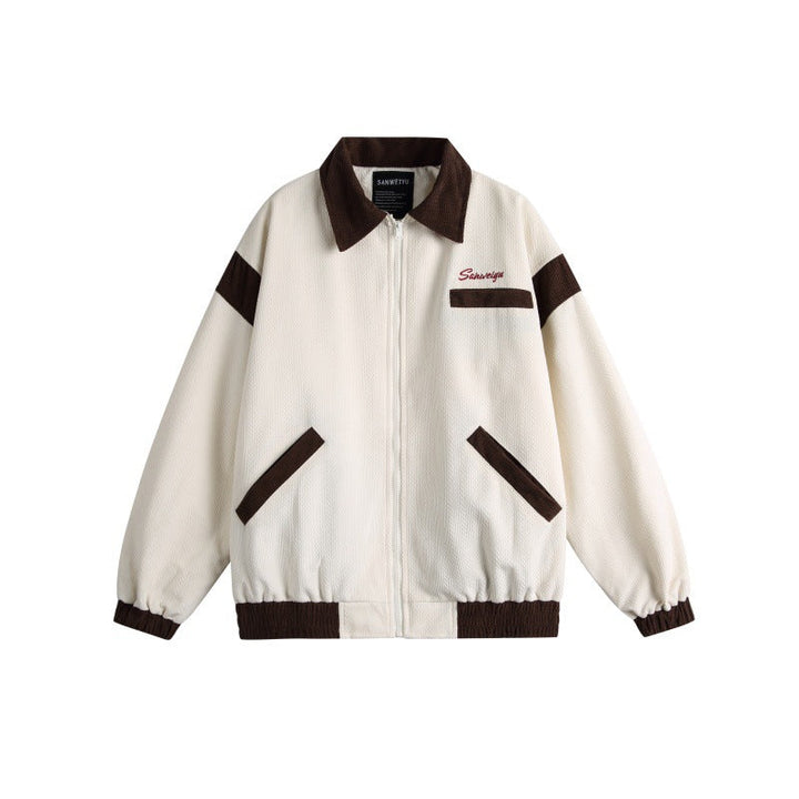 Unisex Harrington Blouson Jacket with Textured Fabric and Contrast Trim