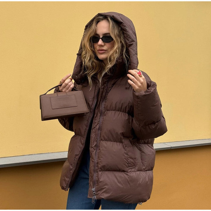 Women Padded Oversized Padded Jacket with Volume Sleeves and Removable Hooded Collar