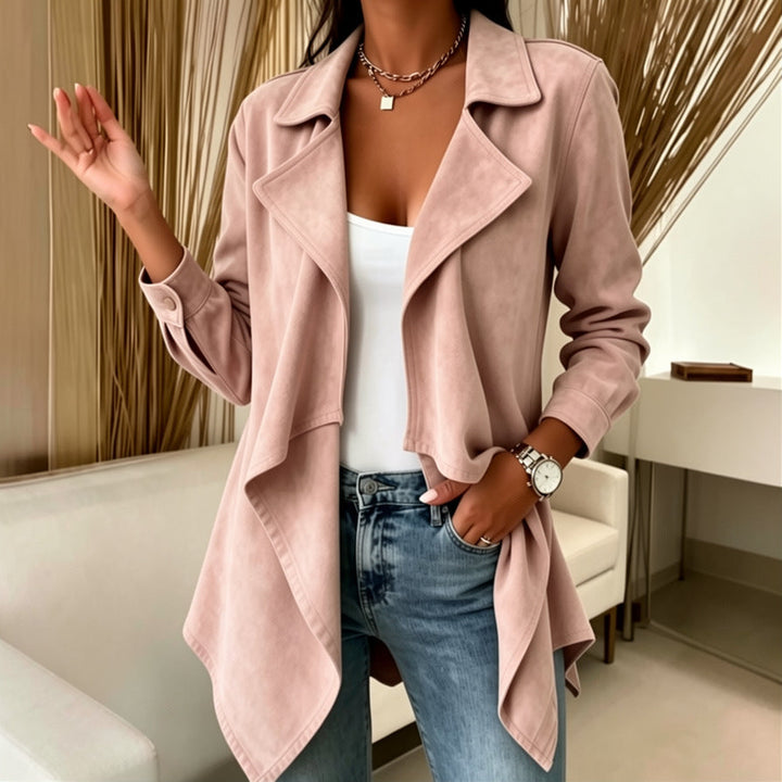 Women waterfall jacket made of faux suede with asymmetrical hem