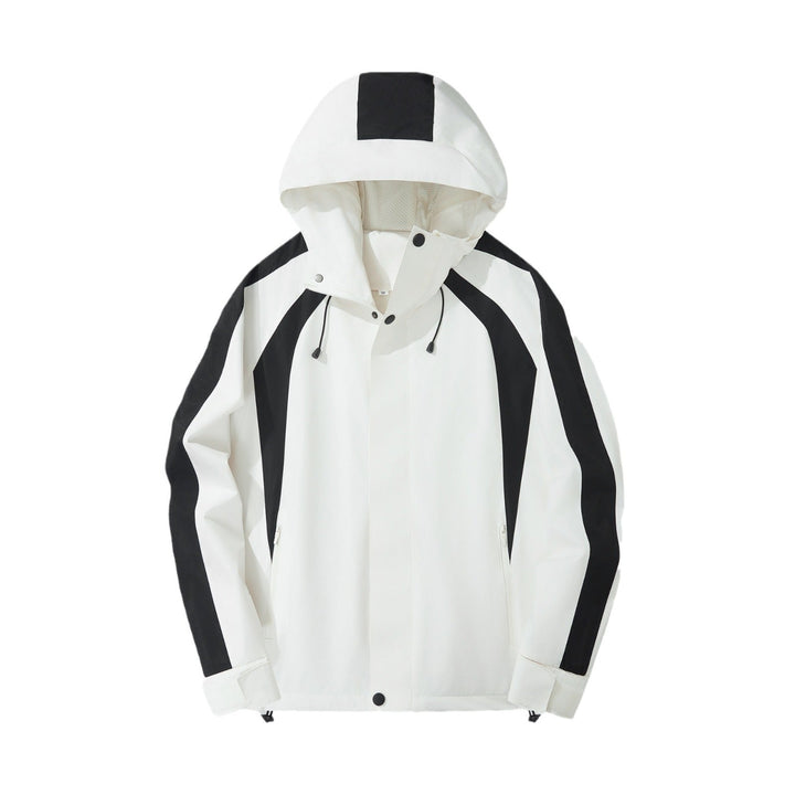 Women Lightweight Hooded Rain Jacket with Contrast Stripes and Mesh Lining