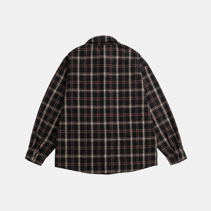 Unisex Oversize Check Shirt Jacket in Boxy Cut with Patch Chest Pocket and Soft Flannel