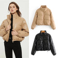 Jacket down women's with faux leather breathable lightweight