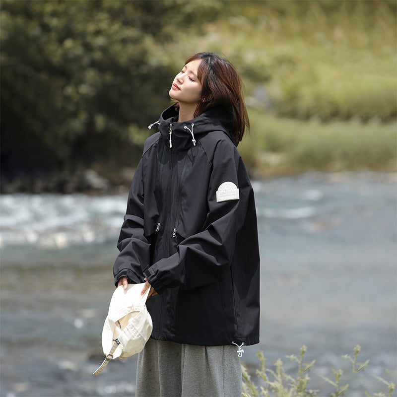 Women Lightweight Water-Repellent Oversized Functional Outdoor Jacket with Hood