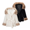 Coat women's with faux fur quilted padded