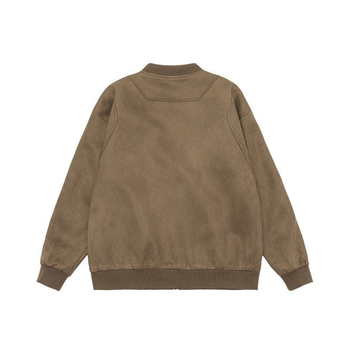 Unisex short jacket in vintage suede look with chest flaps, zip pockets and ribbed cuffs