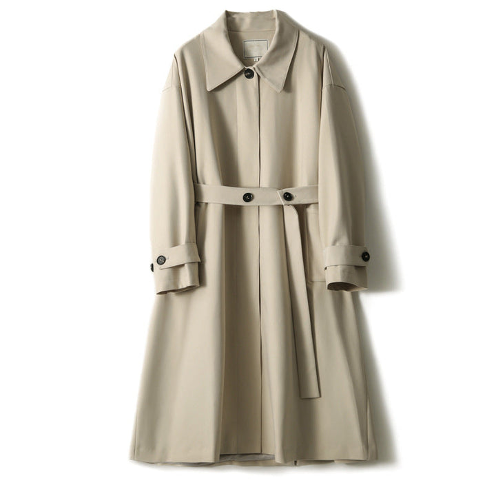 Ladies Water-repellent A-line trench coat with tie belt and concealed button placket