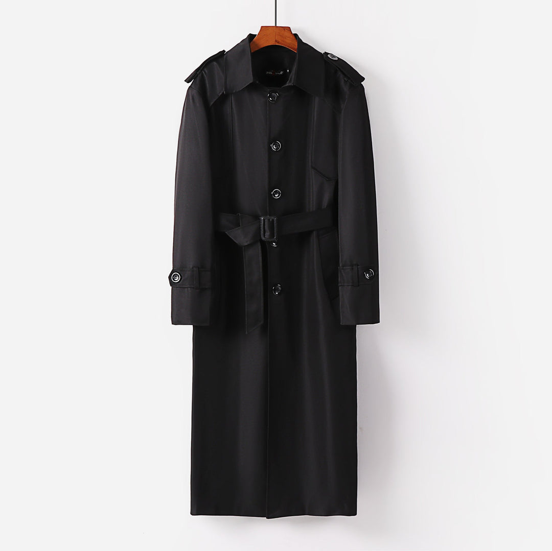 Women Longer Trench Coat in Minimal Style with Shoulder Flaps and Adjustable Cuffs
