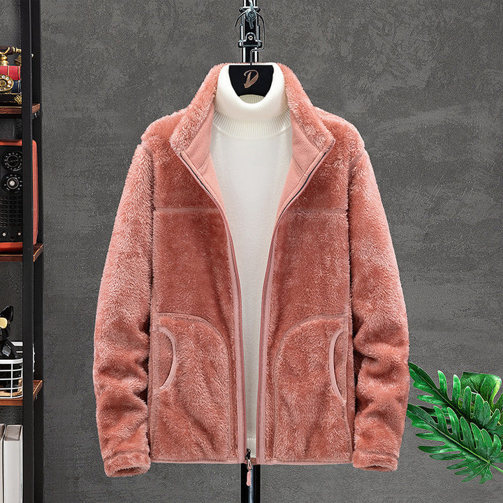 Women Cosy Fleece Jacket with Teddy Lining, Stand Collar and Two Zip Pockets