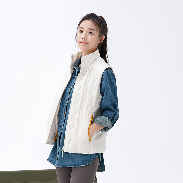 Unisex quilted vest with thermal insulation and high stand-up collar