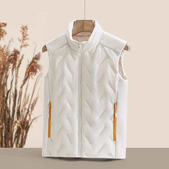Unisex quilted vest with thermal insulation and high stand-up collar