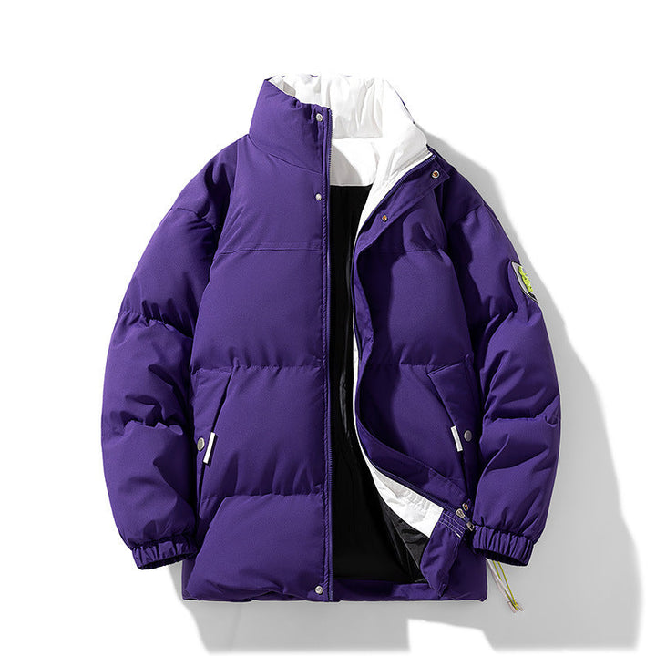 Women Padded Quilted Jacket with High Stand-Up Collar, Contrasted Lining and Drawstring