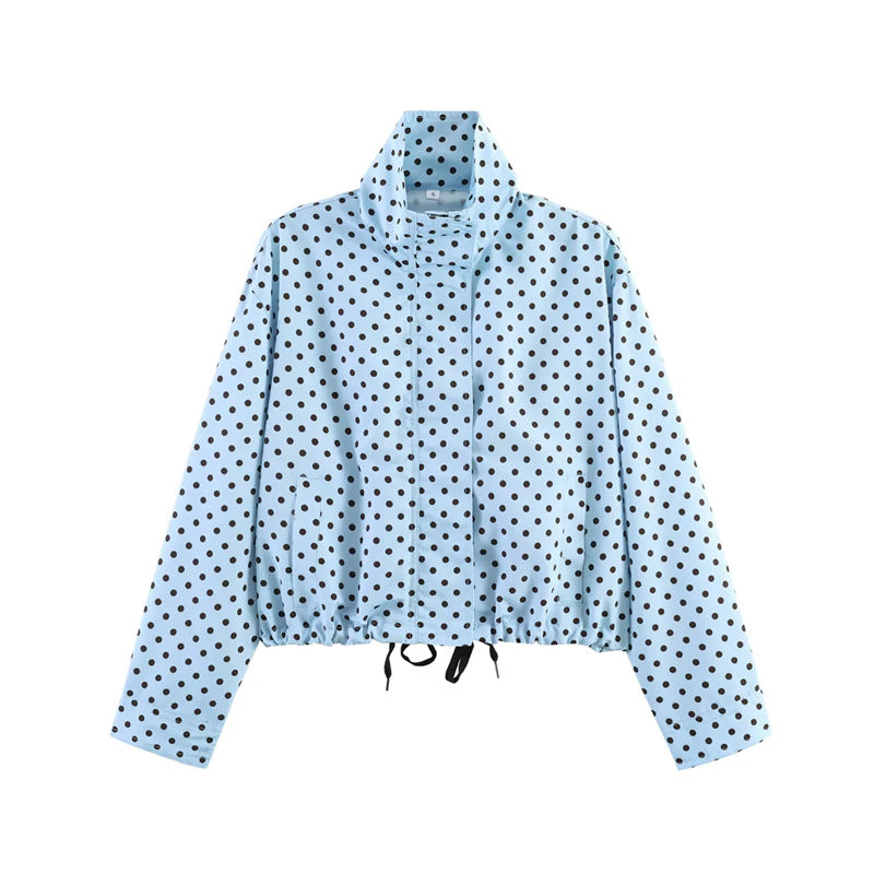 Ladies Short Points Utility Jacket with Stand-Up Collar and Drawstring
